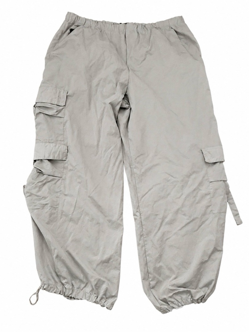 Zara XXL Beige Parachute Cargo Pants Drawstring Hem Utility Joggers EUC